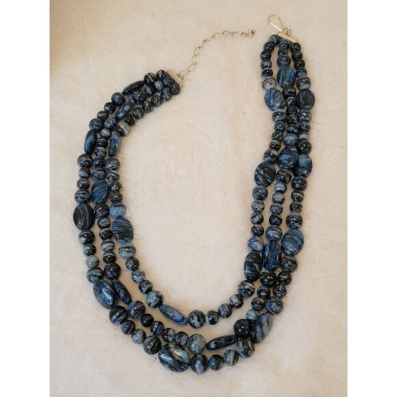 DRT Desert Rose Trading Necklace Three-Strand Blue Agate Beads & 925 Sterling - Picture 7 of 8